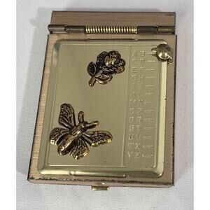 Vintage MCM Mini Brass Plated Pocket Rolodex Butterfly Flower Unused